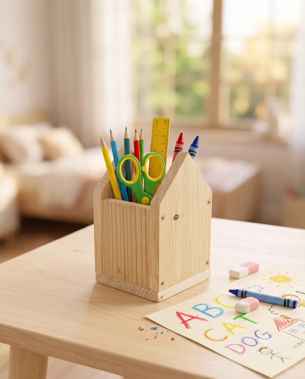 A wooden pencil holder project for older children