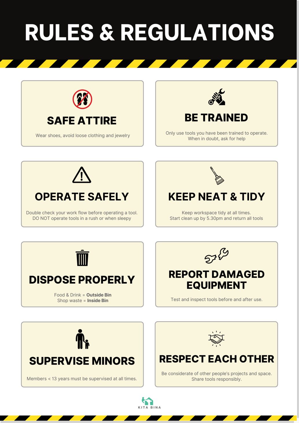 KitaBina Bina studio shop rules and regulations