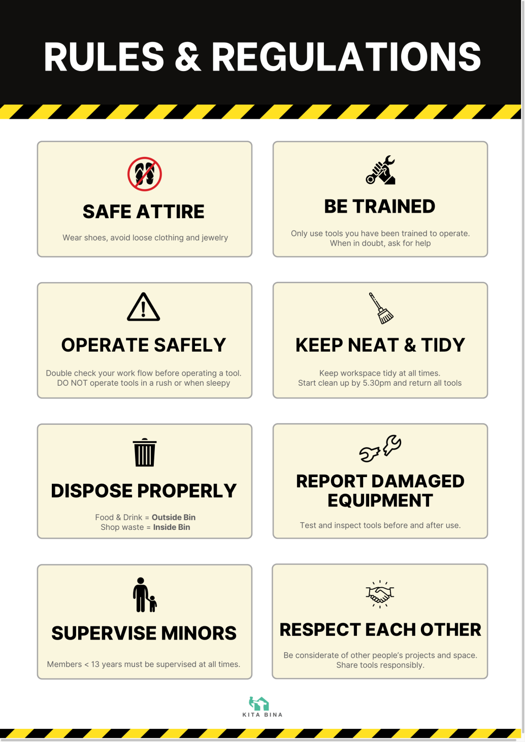 KitaBina Bina studio shop rules and regulations