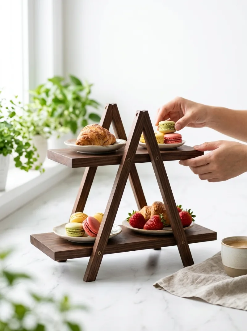 A finished two tier wooden serving tray